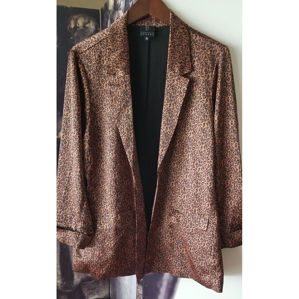 B Collection by Bobeau Women Animal Print Multicolor Open‎ Satin Cardigan XL
